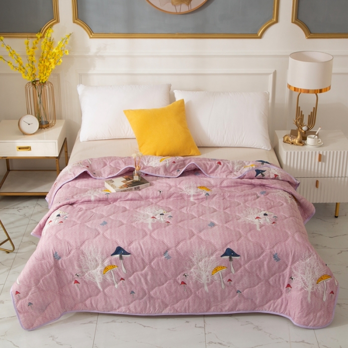 91家纺网 家纺一手货源 找家纺 爱派 2022新款磨毛印花夏凉被夏被空调被 小蘑菇