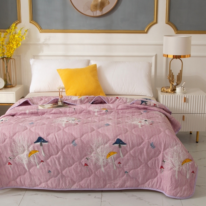 91家纺网 家纺一手货源 找家纺 爱派 2022新款磨毛印花夏凉被夏被空调被 小蘑菇