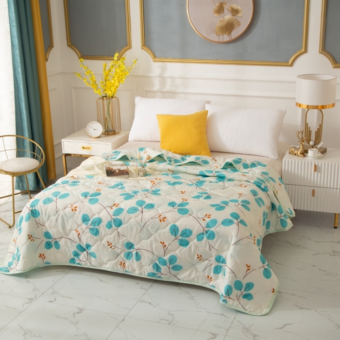 91家纺网 家纺一手货源 找家纺 爱派 2022新款磨毛印花夏凉被夏被空调被 叶叶情深