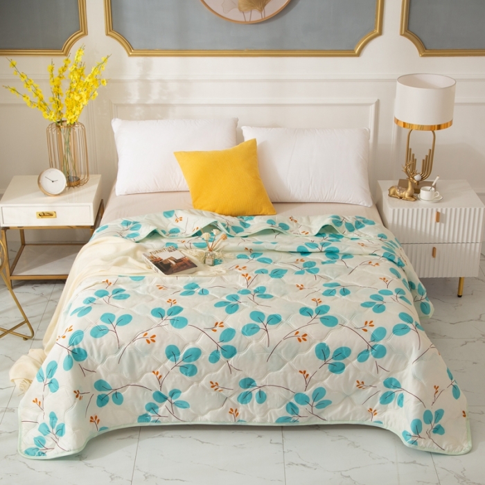 91家纺网 家纺一手货源 找家纺 爱派 2022新款磨毛印花夏凉被夏被空调被 叶叶情深