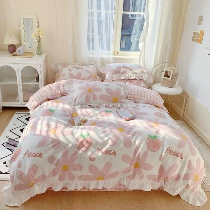 91家纺网 家纺一手货源 找家纺 眠屿 2022春夏新品全棉印花花边款四件套 甜蜜桃子