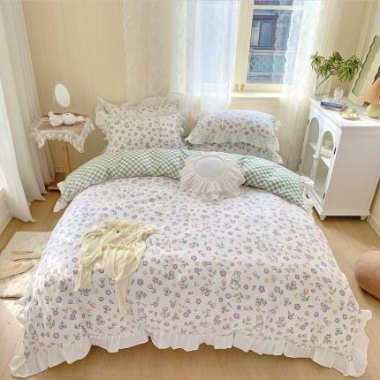 眠屿 2022春夏新品全棉印花花边款四件套 花与兔