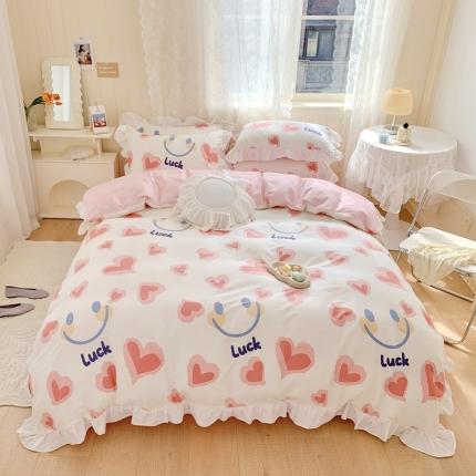 眠屿 2022春夏新品全棉印花花边款四件套 开心派