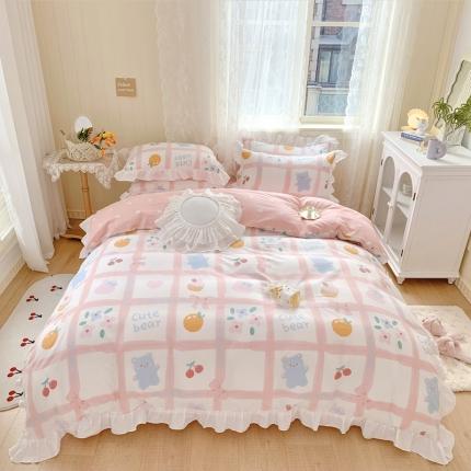 眠屿 2022春夏新品全棉印花花边款四件套 可爱之屋