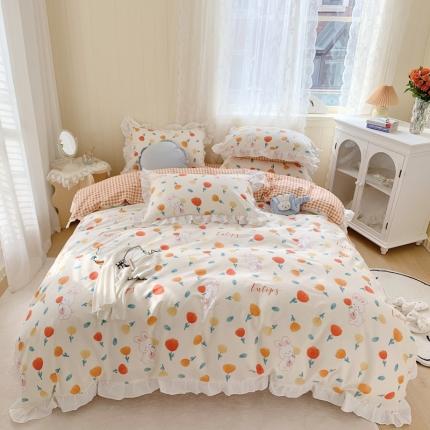 眠屿 2022春夏新品全棉印花花边款四件套 米娅兔