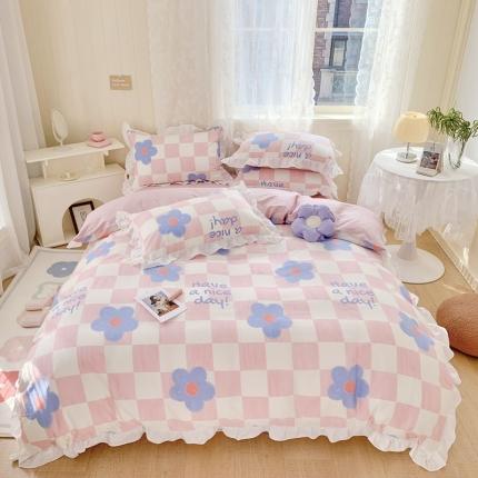 眠屿 2022春夏新品全棉印花花边款四件套 遇见花开