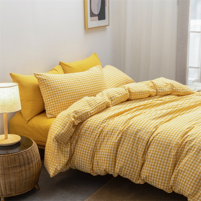 91家纺网 家纺一手货源 找家纺 棉邦 2022新款全棉色织水洗棉四件套 黄小格
