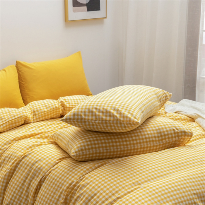 91家纺网 家纺一手货源 找家纺 棉邦 2022新款全棉色织水洗棉四件套 黄小格