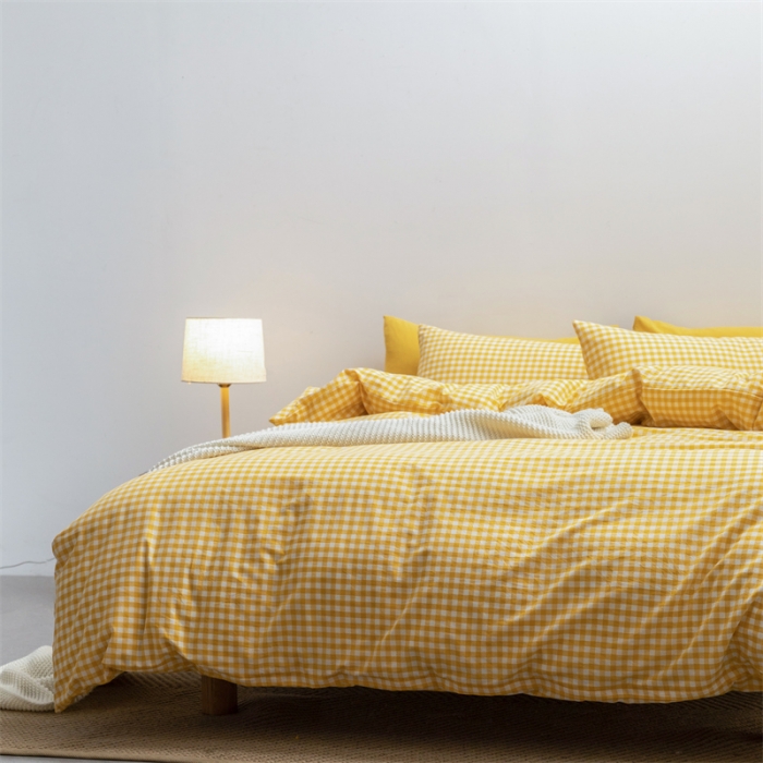 91家纺网 家纺一手货源 找家纺 棉邦 2022新款全棉色织水洗棉四件套 黄小格