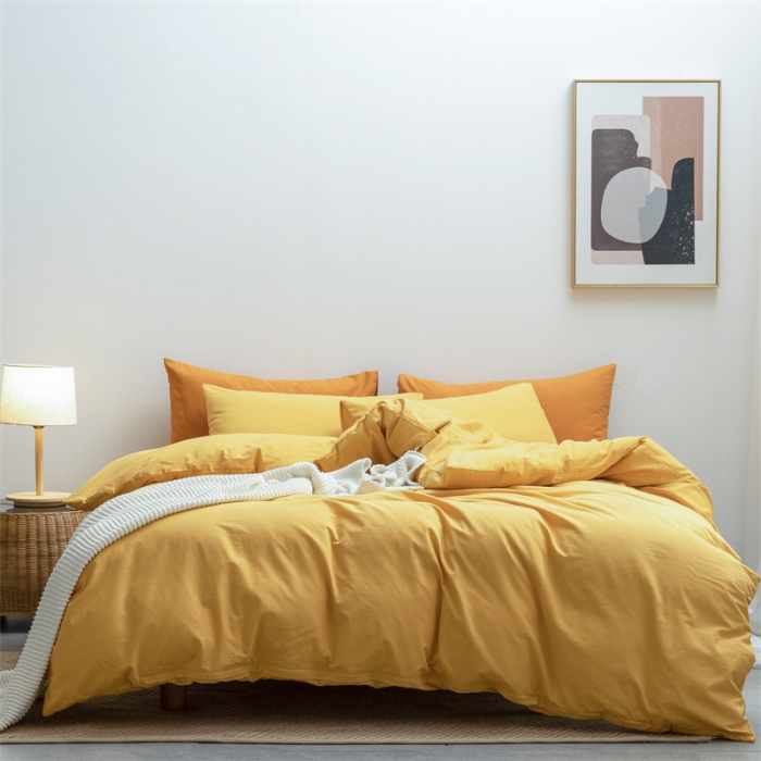 91家纺网 家纺一手货源 找家纺 棉邦 2022新款全棉色织水洗棉四件套 姜黄