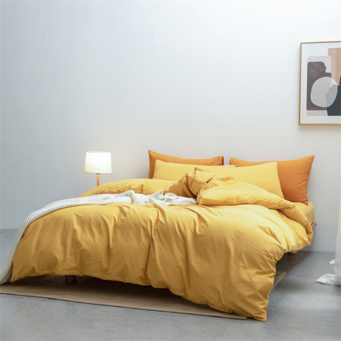 91家纺网 家纺一手货源 找家纺 棉邦 2022新款全棉色织水洗棉四件套 姜黄