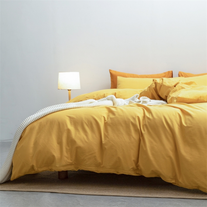 91家纺网 家纺一手货源 找家纺 棉邦 2022新款全棉色织水洗棉四件套 姜黄