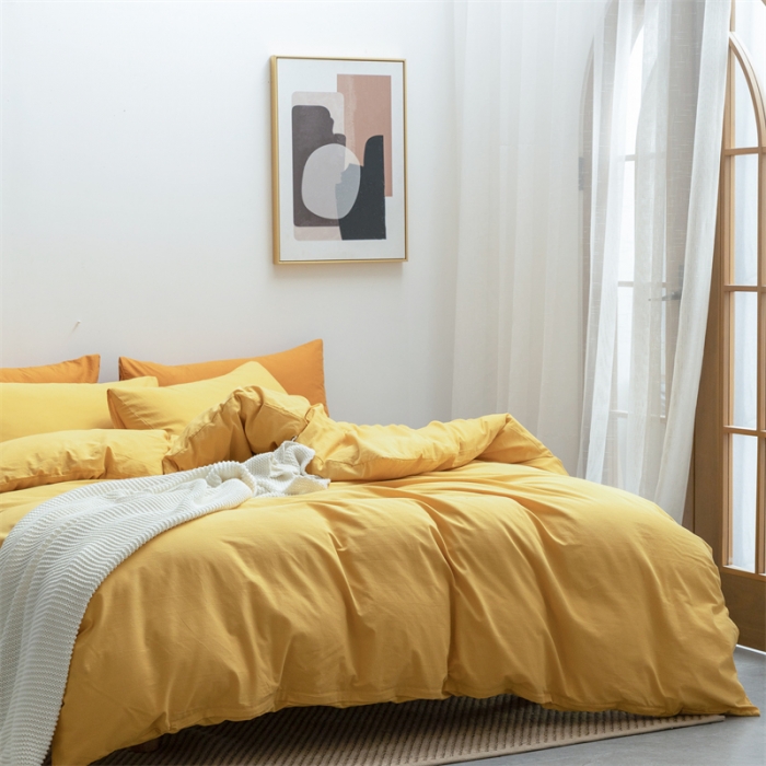 91家纺网 家纺一手货源 找家纺 棉邦 2022新款全棉色织水洗棉四件套 姜黄