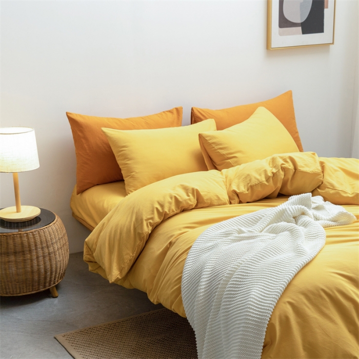 91家纺网 家纺一手货源 找家纺 棉邦 2022新款全棉色织水洗棉四件套 姜黄