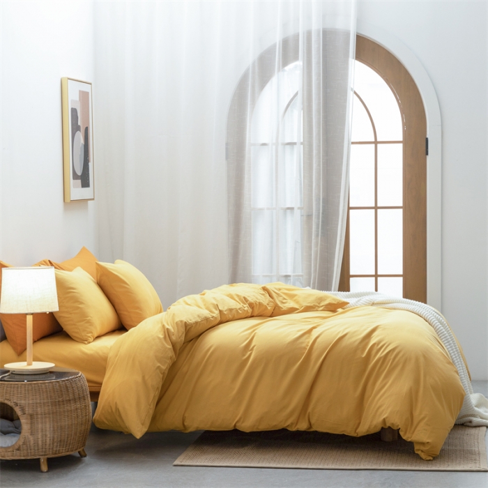 91家纺网 家纺一手货源 找家纺 棉邦 2022新款全棉色织水洗棉四件套 姜黄