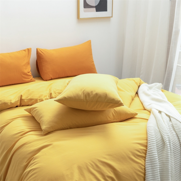 91家纺网 家纺一手货源 找家纺 棉邦 2022新款全棉色织水洗棉四件套 姜黄