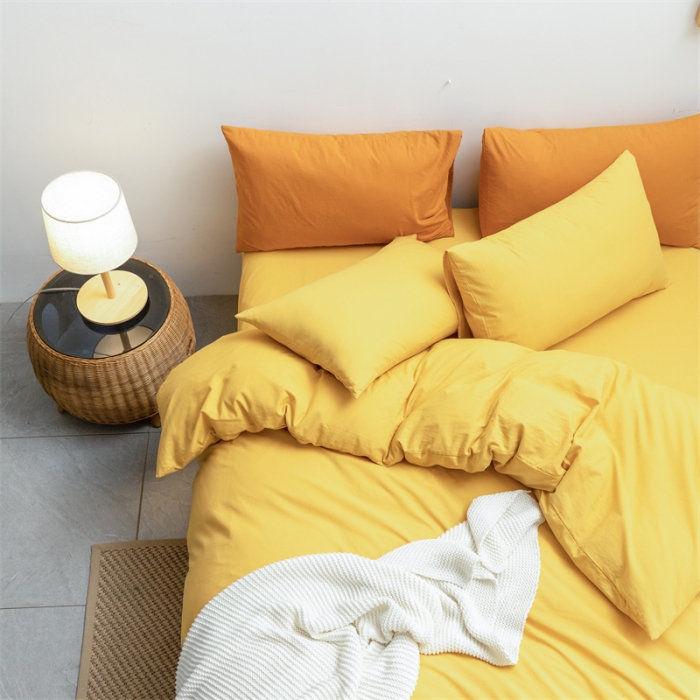 91家纺网 家纺一手货源 找家纺 棉邦 2022新款全棉色织水洗棉四件套 姜黄