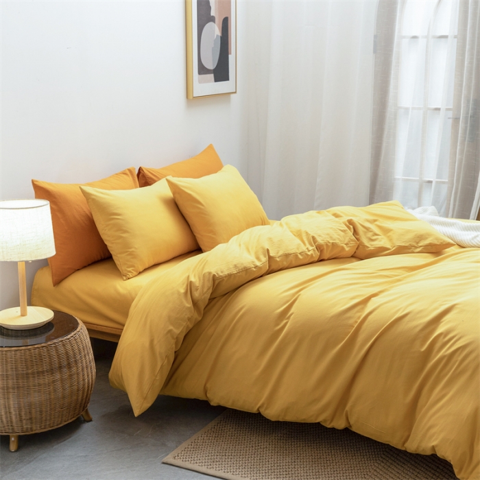 91家纺网 家纺一手货源 找家纺 棉邦 2022新款全棉色织水洗棉四件套 姜黄