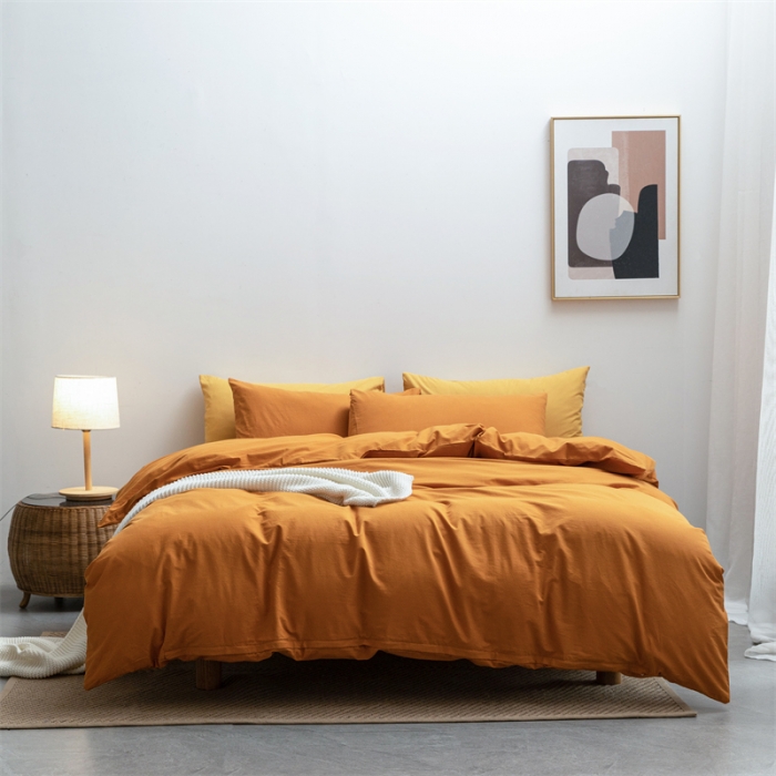 91家纺网 家纺一手货源 找家纺 棉邦 2022新款全棉色织水洗棉四件套 焦糖