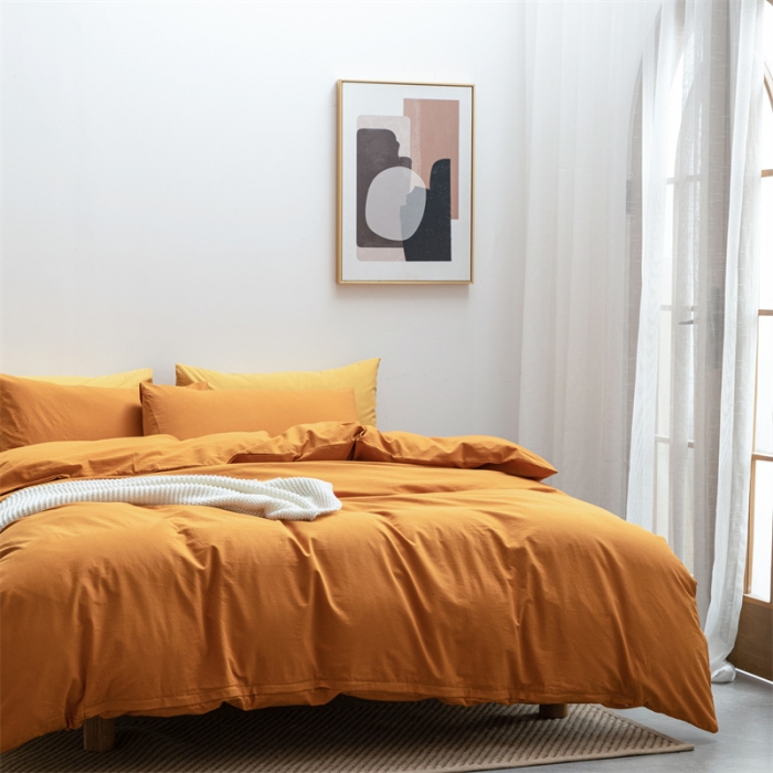 91家纺网 家纺一手货源 找家纺 棉邦 2022新款全棉色织水洗棉四件套 焦糖