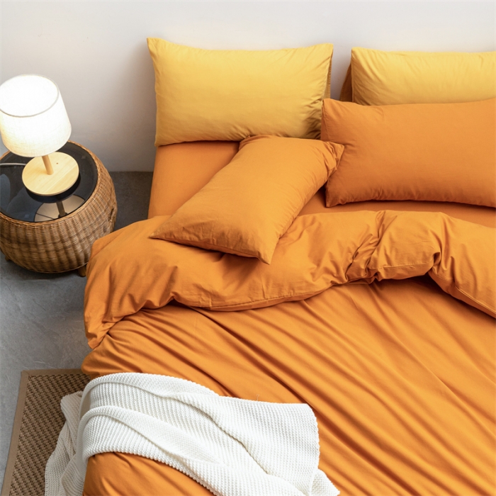 91家纺网 家纺一手货源 找家纺 棉邦 2022新款全棉色织水洗棉四件套 焦糖