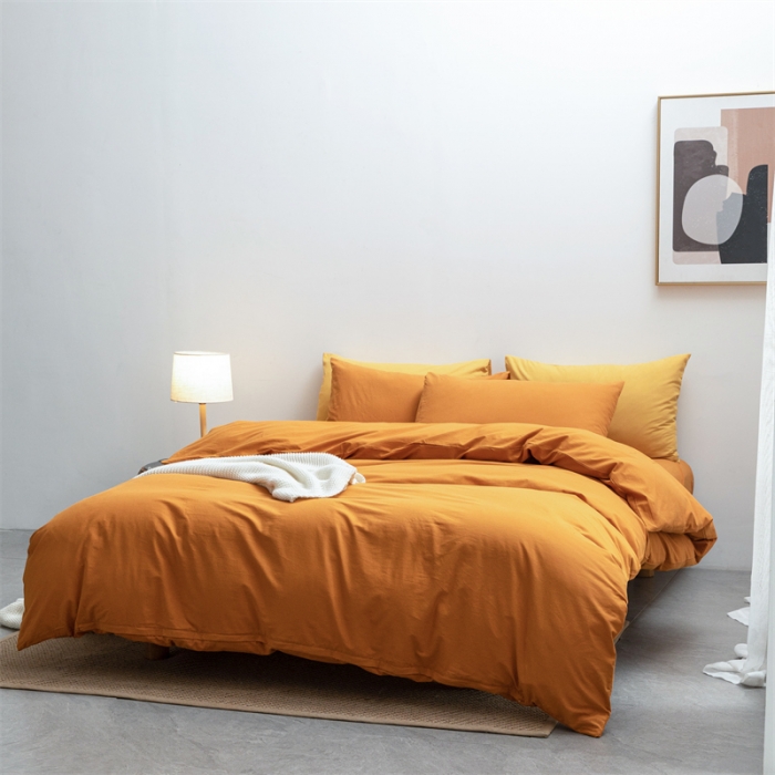 91家纺网 家纺一手货源 找家纺 棉邦 2022新款全棉色织水洗棉四件套 焦糖