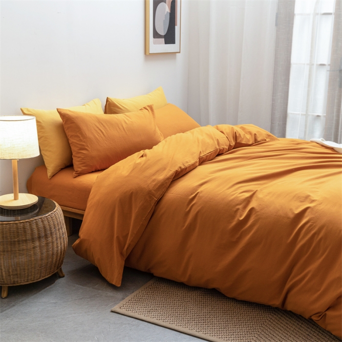 91家纺网 家纺一手货源 找家纺 棉邦 2022新款全棉色织水洗棉四件套 焦糖