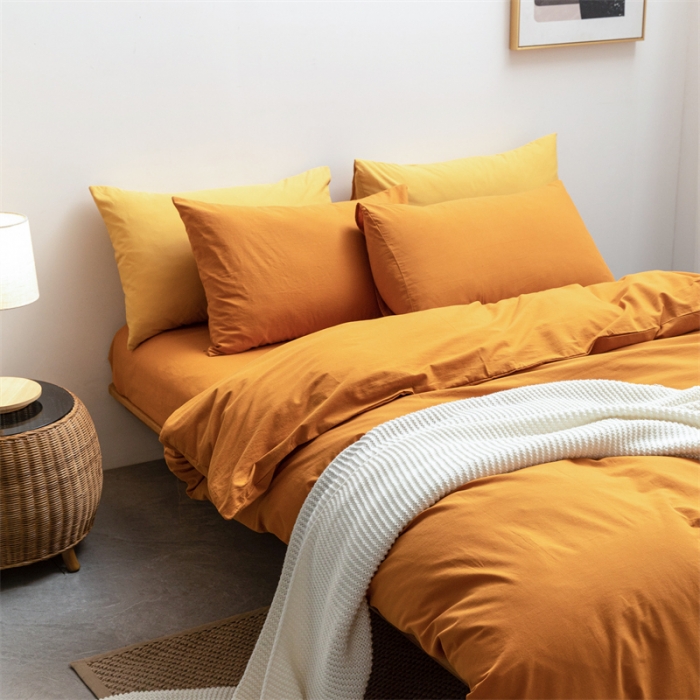 91家纺网 家纺一手货源 找家纺 棉邦 2022新款全棉色织水洗棉四件套 焦糖