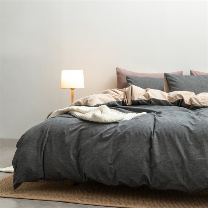 91家纺网 家纺一手货源 找家纺 棉邦 2022新款全棉色织水洗棉四件套 深灰+卡其