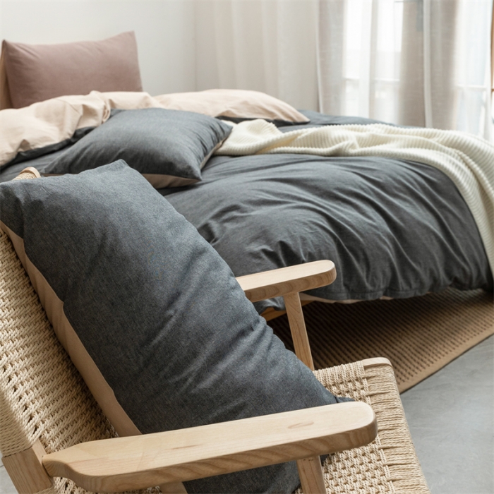 91家纺网 家纺一手货源 找家纺 棉邦 2022新款全棉色织水洗棉四件套 深灰+卡其