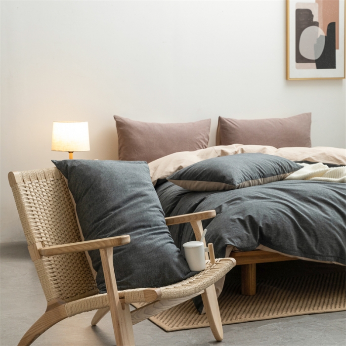 91家纺网 家纺一手货源 找家纺 棉邦 2022新款全棉色织水洗棉四件套 深灰+卡其