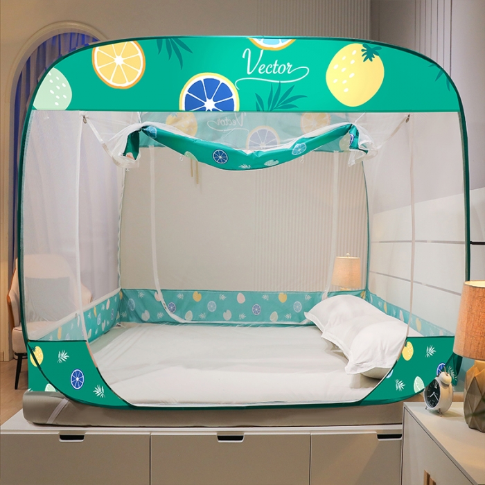 91家纺网 家纺一手货源 找家纺 博诺蚊帐 2022新款免安装钢丝印花蚊帐 清新柠檬