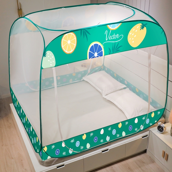 91家纺网 家纺一手货源 找家纺 博诺蚊帐 2022新款免安装钢丝印花蚊帐 清新柠檬