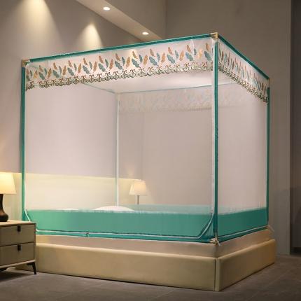 91家纺网 家纺一手货源 找家纺 博诺蚊帐 2022新款全底防摔坐床烤漆刺绣蚊帐 飘羽氧气绿