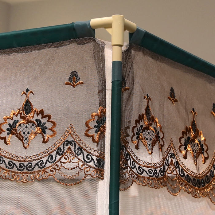 91家纺网 家纺一手货源 找家纺 博诺蚊帐 2022新款全底防摔坐床烤漆刺绣蚊帐 福黛墨绿