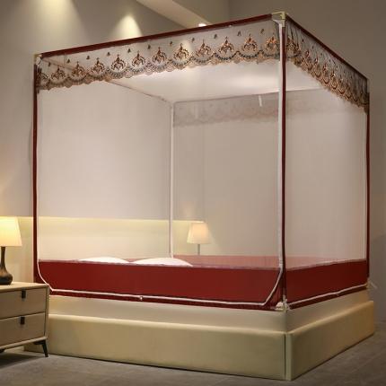 博诺蚊帐 2022新款全底防摔坐床烤漆刺绣蚊帐 福黛深红