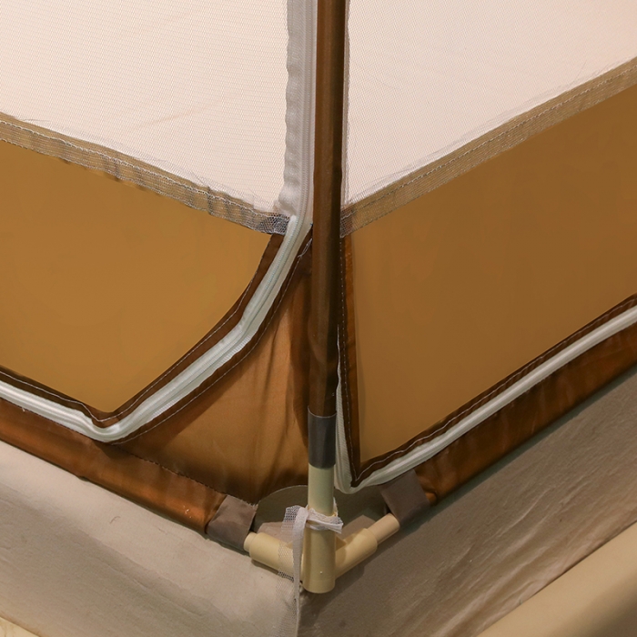 91家纺网 家纺一手货源 找家纺 博诺蚊帐 2022新款全底防摔坐床烤漆刺绣蚊帐 飘羽咖啡