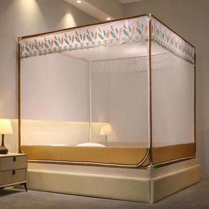 博诺蚊帐 2022新款全底防摔坐床烤漆刺绣蚊帐 飘羽咖啡