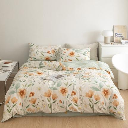 91家纺网 家纺一手货源 找家纺 绫韵 2022新款田园小清新全棉四件套春半梦花系列 夏烟