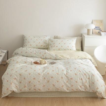 91家纺网 家纺一手货源 找家纺 绫韵 2022新款田园小清新全棉四件套春半梦花系列 玉兔