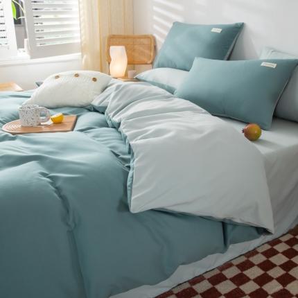 91家纺网 家纺一手货源 找家纺 漫仙阁 2024年新款纯色双拼学生三件套四件套  梵星蓝+浅石兰