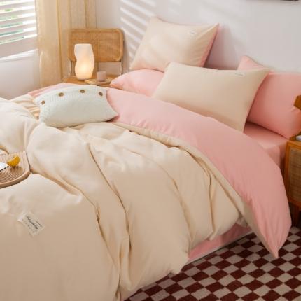 91家纺网 家纺一手货源 找家纺 漫仙阁 2022新款纯色双拼四件套 奶白玉