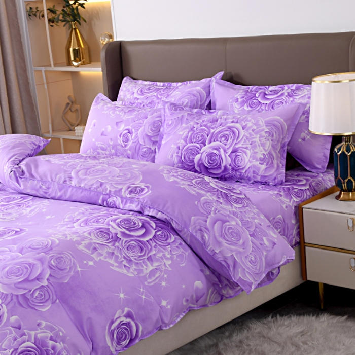 91家纺网 家纺一手货源 找家纺 梵巢家纺 芦荟棉四件套  花海-紫