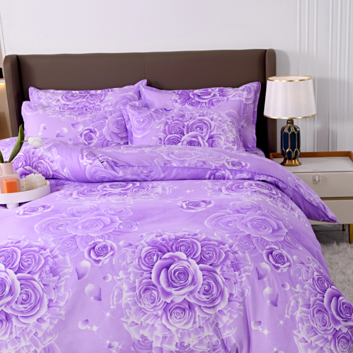 91家纺网 家纺一手货源 找家纺 梵巢家纺 芦荟棉四件套  花海-紫
