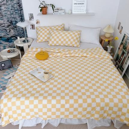 91家纺网 家纺一手货源 找家纺 星期八 2022新款棋盘格针织棉夏被 黄格
