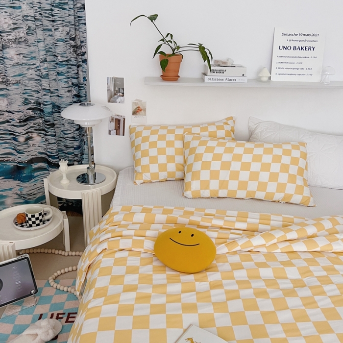 91家纺网 家纺一手货源 找家纺 星期八 2022新款棋盘格针织棉夏被 黄格