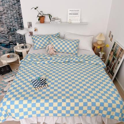 星期八 2022新款棋盘格针织棉夏被 蓝黄格