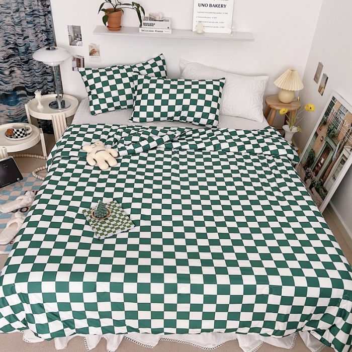 91家纺网 家纺一手货源 找家纺 星期八 2022新款棋盘格针织棉夏被 绿格