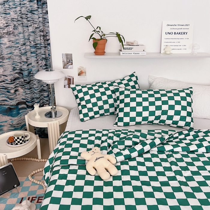 91家纺网 家纺一手货源 找家纺 星期八 2022新款棋盘格针织棉夏被 绿格