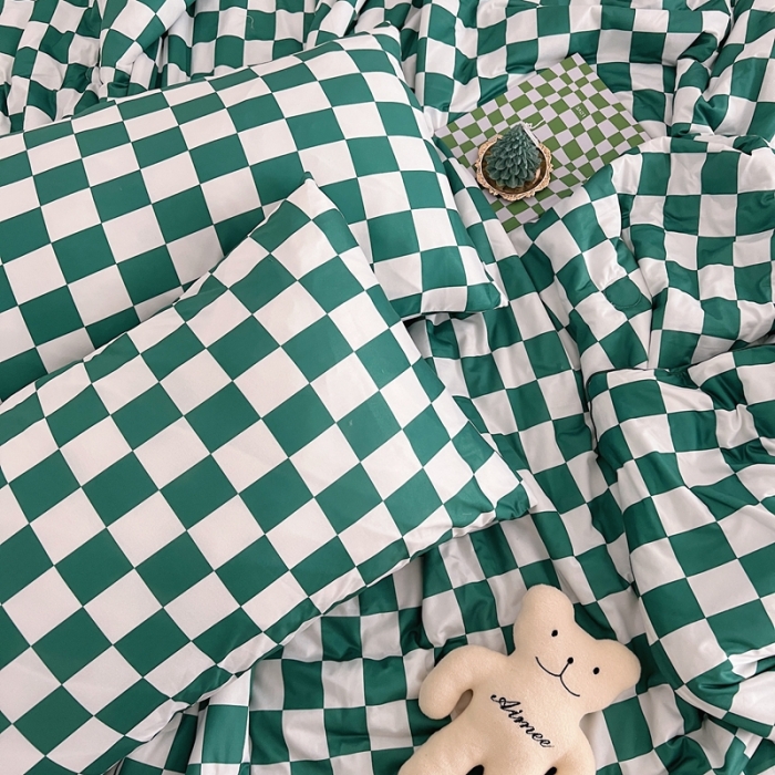 91家纺网 家纺一手货源 找家纺 星期八 2022新款棋盘格针织棉夏被 绿格